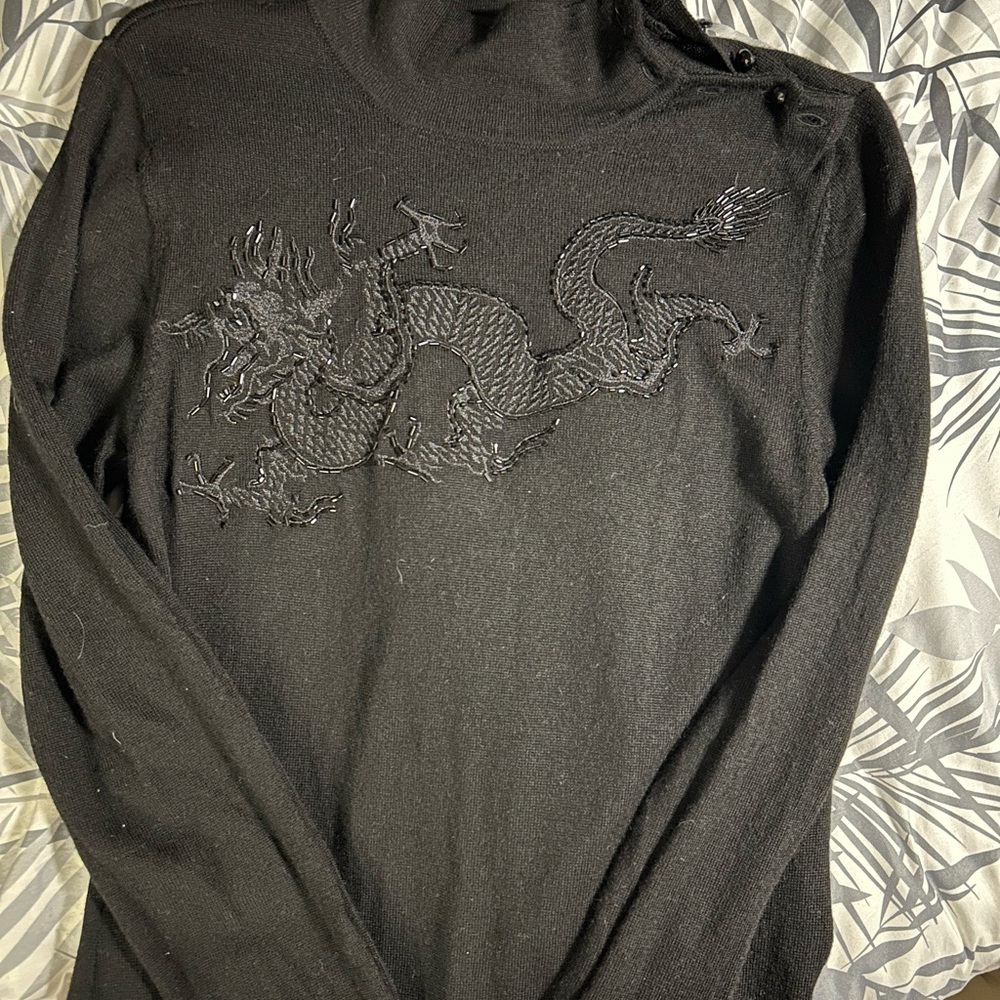 Black Sweater with Dragon Embroidery